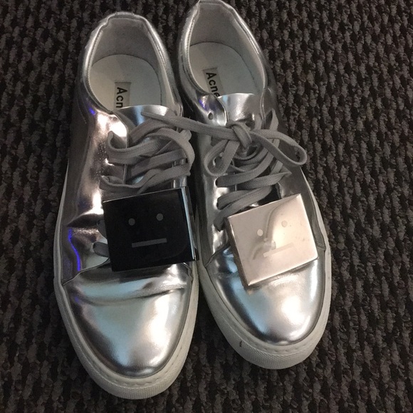 Acne Studios Shoes - Acne Studios Silver Adriana metallic Sneakers 9